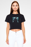 Abraham Lincoln Baskılı Siyah Kadın Crop Top Tişört