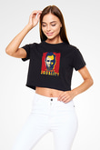 Abraham Lincoln Baskılı Siyah Kadın Crop Top Tişört