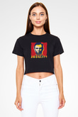 Abraham Lincoln Baskılı Siyah Kadın Crop Top Tişört