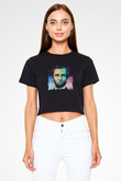 Abraham Lincoln Baskılı Siyah Kadın Crop Top Tişört