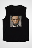 Abraham Lincoln Baskılı Unisex Siyah Kolsuz Tişört