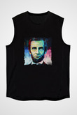 Abraham Lincoln Baskılı Unisex Siyah Kolsuz Tişört