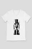 Abraham Lincoln Beyaz Unisex V Yaka Tişört