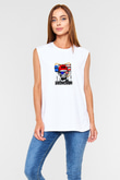 Abraham Lincoln Unisex Baskılı Beyaz Kolsuz Tişört