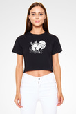 Abruptum Baskılı Siyah Crop Top Kadın Tişört - Tshirt