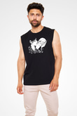 Abruptum Baskılı Unisex Siyah Kolsuz Tişört - Tshirt