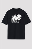 Abruptum Baskılı Unisex Siyah Oversize Tişört - Tshirt