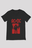 AC DC Angus Young Siyah Unisex V Yaka Tişört T-Shirt