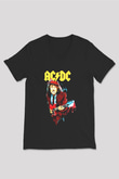 AC DC Angus Young Siyah Unisex V Yaka Tişört T-Shirt