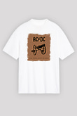 ACDC Baskılı Unisex Beyaz Oversize Tişört