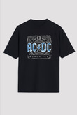 ACDC Baskılı Unisex Siyah Oversize Tişört