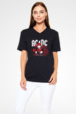 ACDC Baskılı Unisex Siyah V Yaka Tişört