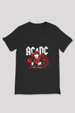 ACDC Baskılı Unisex Siyah V Yaka Tişört
