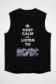 AC DC Keep Calm And Listen To Ac Dc Siyah Unisex Kolsuz Tişört