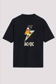 AC DC Thunderbolt Siyah Unisex Oversize Tişört T-Shirt
