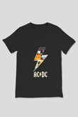 AC DC Thunderbolt Siyah Unisex V Yaka Tişört T-Shirt