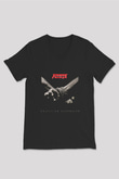 Accept Baskılı Unisex Siyah V Yaka Tişört