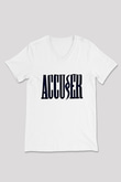 Accuser Baskılı Unisex Beyaz V Yaka Tişört
