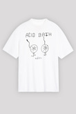Acid Bath Baskılı Beyaz Unisex Oversize Tişört - Tshirt