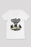 Acid Bath Baskılı Beyaz Unisex V Yaka Tişört - Tshirt