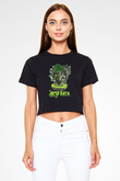 Acid Bath Baskılı Siyah Crop Top Kadın Tişört - Tshirt