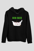 Acid Bath Baskılı Unisex Siyah Hoodie