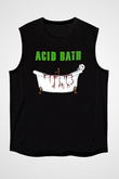 Acid Bath Baskılı Unisex Siyah Kolsuz Tişört - Tshirt