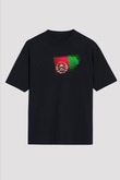 Afganistan - Afghanistan Bayrağı Baskılı Unisex Siyah Oversize Tişört