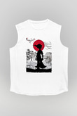Afro Samurai Baskılı Beyaz Unisex Kolsuz Tişört - Tshirt