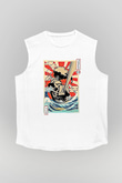 Afro Samurai Baskılı Beyaz Unisex Kolsuz Tişört - Tshirt