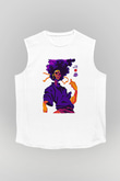Afro Samurai Baskılı Beyaz Unisex Kolsuz Tişört - Tshirt