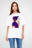 Afro Samurai Baskılı Beyaz Unisex Oversize Tişört - Tshirt