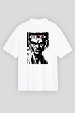 Afro Samurai Baskılı Beyaz Unisex Oversize Tişört - Tshirt