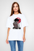 Afro Samurai Baskılı Beyaz Unisex Oversize Tişört - Tshirt