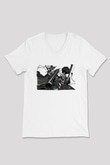 Afro Samurai Baskılı Beyaz Unisex V Yaka Tişört - Tshirt