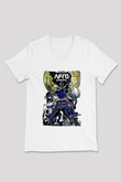 Afro Samurai Baskılı Beyaz Unisex V Yaka Tişört - Tshirt