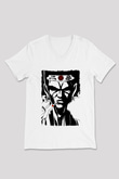 Afro Samurai Baskılı Beyaz Unisex V Yaka Tişört - Tshirt