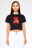 Afro Samurai Baskılı Siyah Crop Top Kadın Tişört - Tshirt