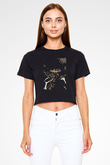 Afro Samurai Baskılı Siyah Crop Top Kadın Tişört - Tshirt