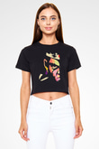Afro Samurai Baskılı Siyah Crop Top Kadın Tişört - Tshirt