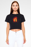 Afro Samurai Baskılı Siyah Crop Top Kadın Tişört - Tshirt