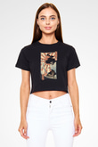 Afro Samurai Baskılı Siyah Crop Top Kadın Tişört - Tshirt