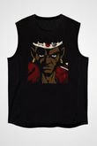 Afro Samurai Baskılı Unisex Siyah Kolsuz Tişört - Tshirt
