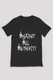 Against All Authority Siyah Unisex V Yaka Tişört
