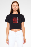 Against Me Baskılı Unisex Siyah Crop Top Tişört