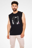 Against Me Baskılı Unisex Siyah Kolsuz Tişört