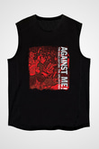 Against Me Baskılı Unisex Siyah Kolsuz Tişört