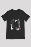 Against Me Baskılı Unisex Siyah V Yaka Tişört