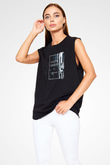Against The Current Baskılı Unisex Siyah Kolsuz Tişört