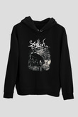 Agalloch Baskılı Unisex Siyah Kapüşonlu Sweatshirt